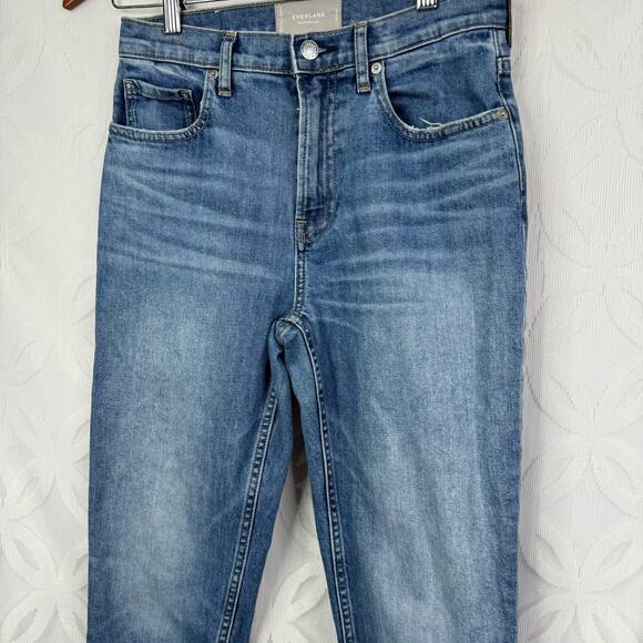 Everlane The Cheeky Classic Blue Raw Hem High Rise Cotton Jeans Size 26 - Picture 5 of 11